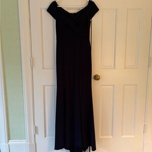 Aqua Off-Shoulder Navy Blue Maxi Dress